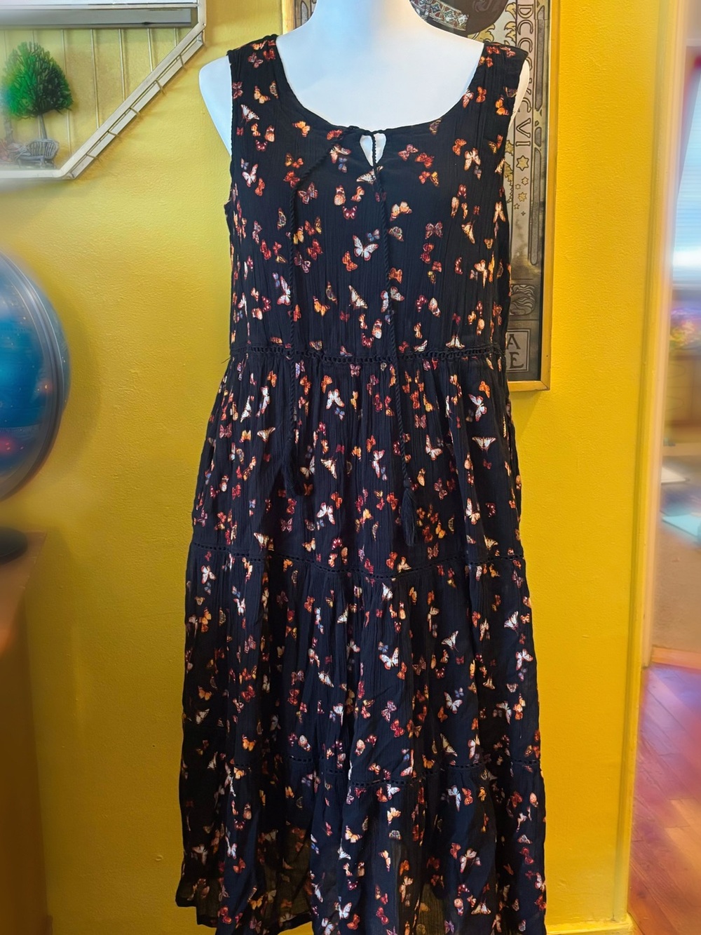 sleeveless butterfly peasant dress